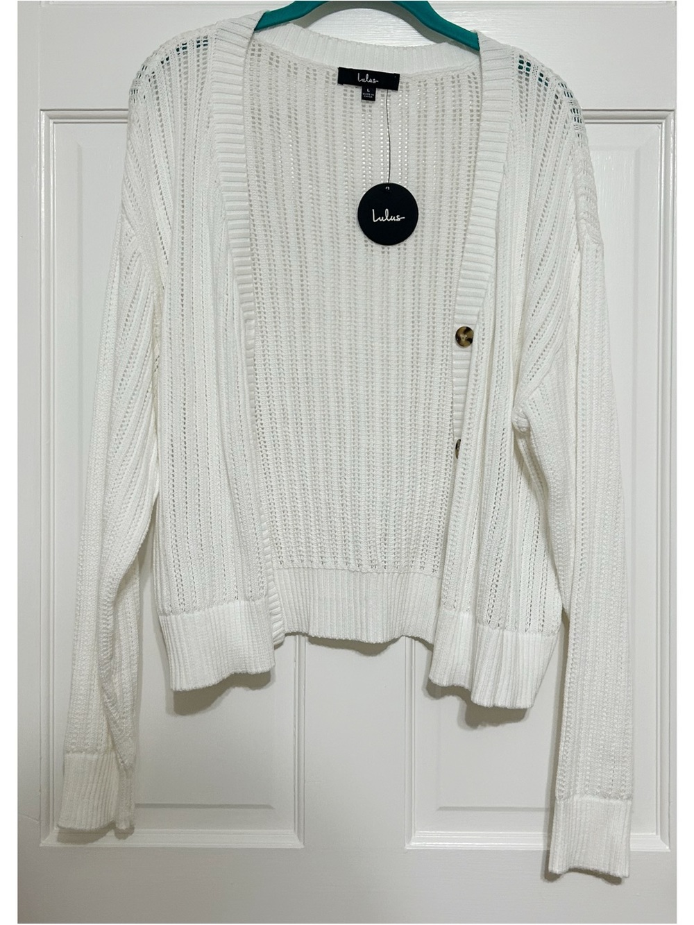 Lulu's White Open-Knit Button Front Camisole Cardigan